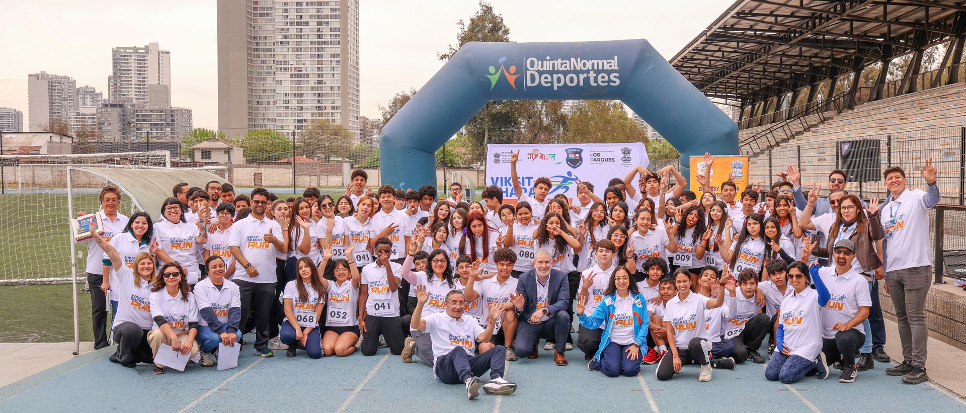 Participants at the Viksit Bharat Run 2026, Quinta Normal, Santiago