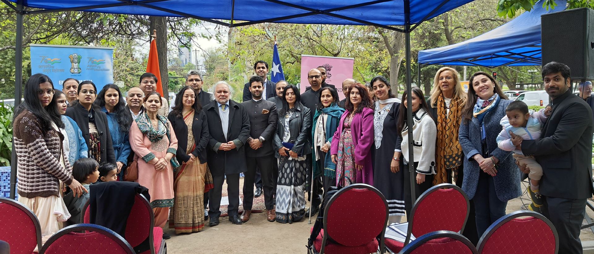 Floral tributes to Mahatma Gandhi at the Embassy of India, Santiago